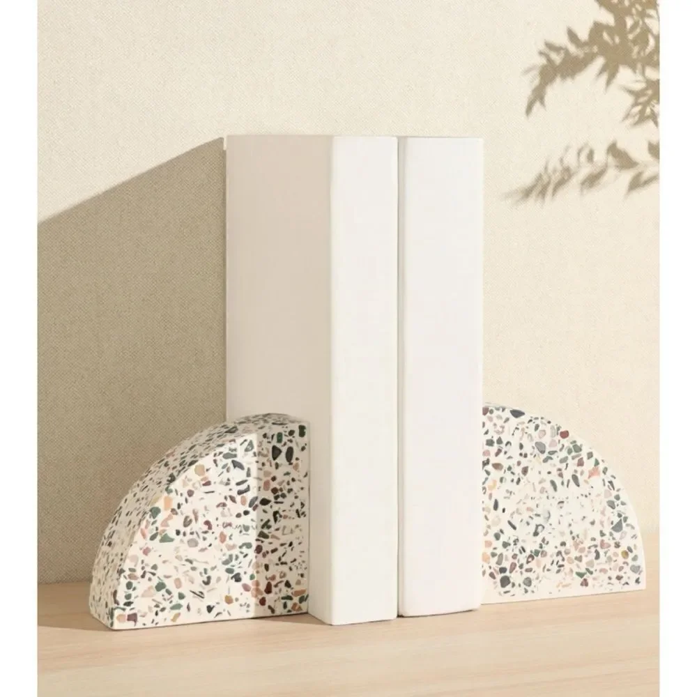 West Elm Modern Terrazzo Cement Arched Bookends / NEW
